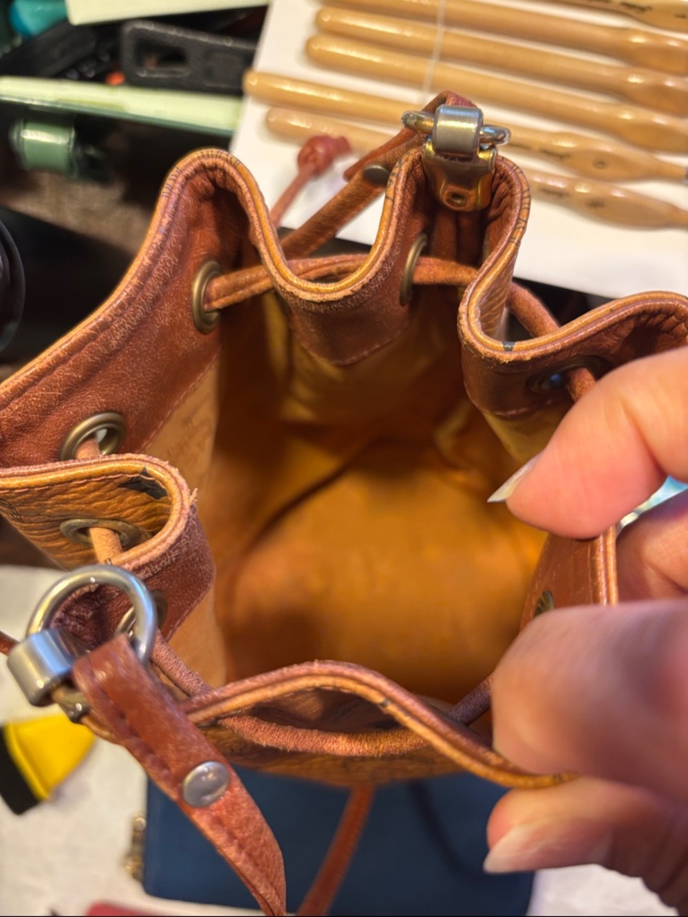 MCM Cognac Monogram Visetos Drawstring Shoulder Bag - Picture 6 of 9